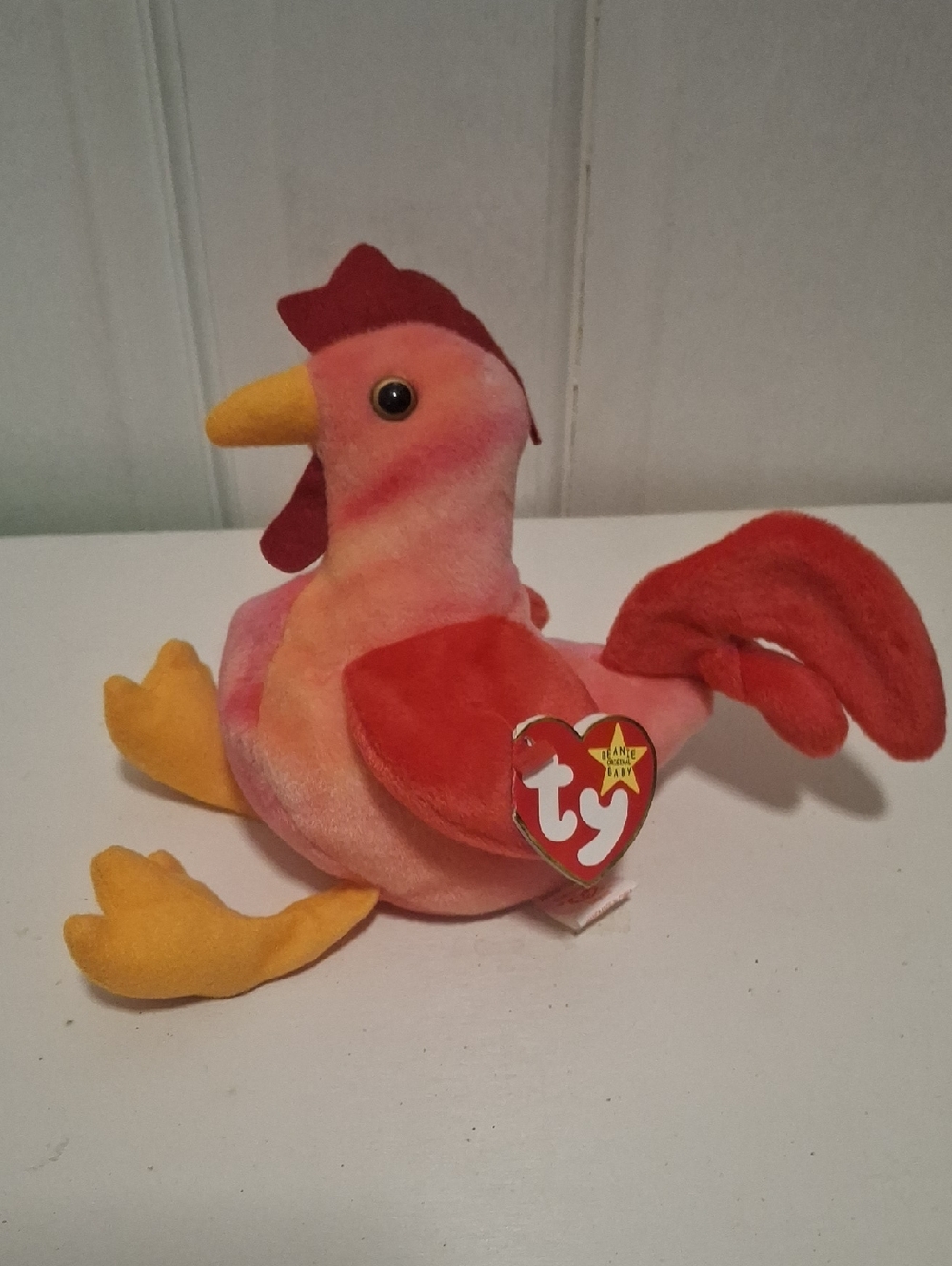 Ty Beanie Baby Pink and Red Plush Strut The Rooster